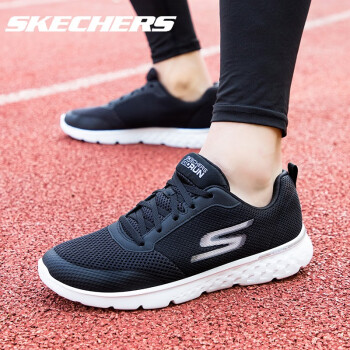 斯凯奇（Skechers）跑步鞋春夏季新款软弹减震轻质运动鞋男士绑带休闲运动鞋子男鞋 黑色/白色 41
