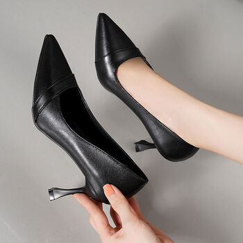 红蜻蜓单鞋女商场同款真软皮软底尖头细跟高.