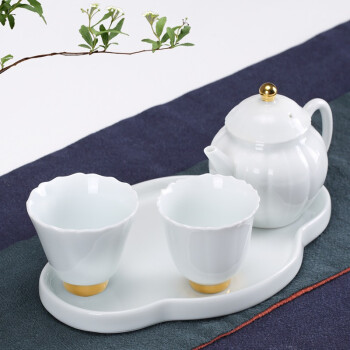 茶人岭 整套茶具 茶壶清泠 白瓷花瓣壶套组4件