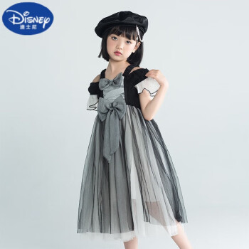 迪士尼（DISNEY） 女童连衣裙新款2023夏季网纱公主裙网红童装女孩吊带裙超仙裙子 黑色 160cm