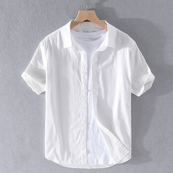 牛津纺衬衫男短袖纯棉男士衣服纯色外穿半袖潮流男装夏季休闲衬衣白色