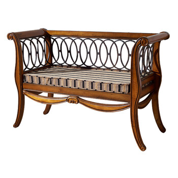 长椅双人阳台卧室休闲小沙发椅美式乡村复古欧式单人实木长椅春夏两用