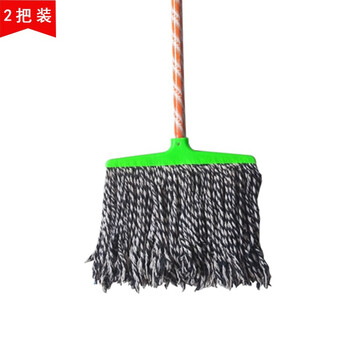 絮实 35cm木杆花棉线排拖 木质头棉纱线拖布 工厂商用瓷砖地板拖水地拖普通老式墩布尘推 2把装