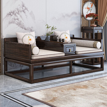 大森于树 实木罗汉床新中式乌金木罗汉床实木客厅家具禅意沙发实木