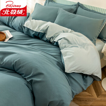 北极绒 磨毛四件套水洗棉床上用品床被套床单枕套1.5/1.8米床 星空蓝