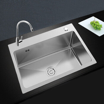 良至 不锈钢水池 加厚水槽加厚45x40cm单槽带圆形冷热水龙头加厚手工