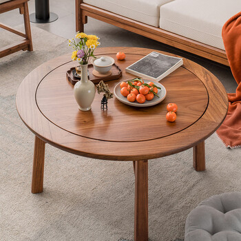 溪木工坊实木茶几小户型客厅圆茶几茶桌老榆木家具小满茶几浅咖色