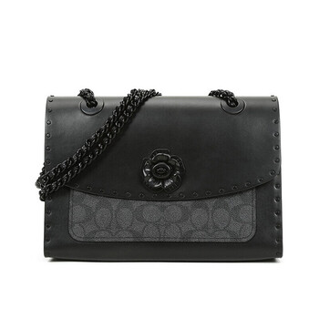 coach/蔻驰26中号山茶花铆钉边饰手提单肩斜挎链条包拼色女包29416