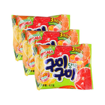 韩国进口lotte乐天柑果味软糖183g61g3包休闲零食糖果