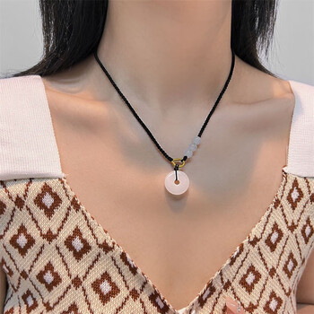 金石通项链女简约国风白色平安扣吊坠锁骨链情人节礼物送女友七夕情人