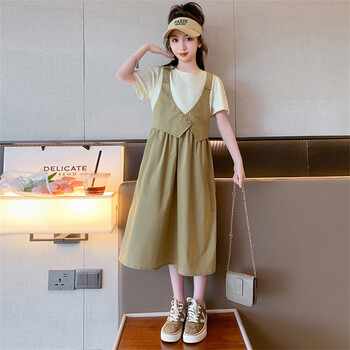 萌菲思童装女童连衣裙夏季新款2023韩版女孩裙子912岁小学生假两件