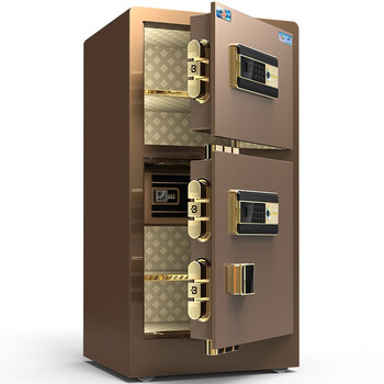 虎牌保险柜办公指纹密码锁全钢防盗wifi家用保险箱 80双门指纹-咖啡金