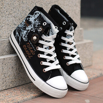 春秋款帆布鞋子男鞋球鞋休闲鞋非主流朋克男款翻边高帮涂鸦款高邦型男