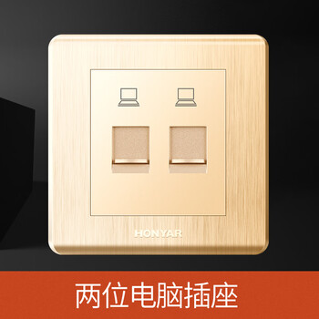 鸿雁开关插座L86 拉丝金电源墙壁错位五孔插座面板套餐 双电脑