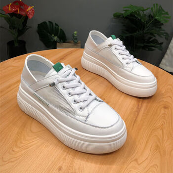 香港轻奢潮时尚休闲鞋内增高小白鞋厚底女鞋百搭两穿鞋子女米白色网面