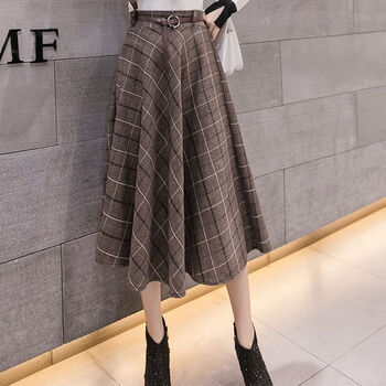 吉真4050岁中年妈妈装半身裙秋冬天半截裙复古格子子女高腰中长款百