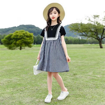 学生装女夏天宽松夏季童装时尚潮女童连衣裙夏装儿童洋气公主裙小女孩