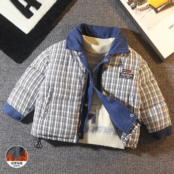 流贝男童棉服冬季儿童加厚棉衣外套洋气宝宝面包服冬装中小童装潮白色