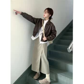奈只高端轻奢装春秋装西装开叉搭配一整套穿搭三件套秋皮外套女衬衫