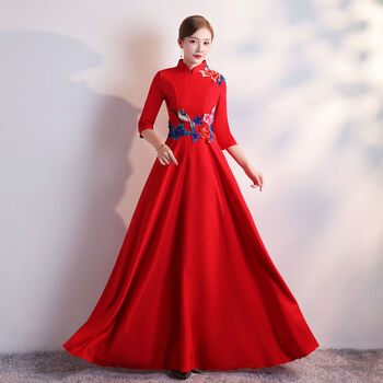 女旗袍旗袍迎宾小姐礼仪服新式女长款中国风酒店典礼颁奖年会礼服旗袍