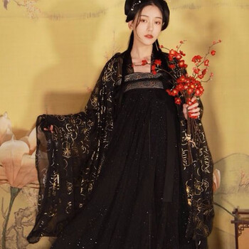 古装汉服女明制改良中国风学生超仙花嫁齐胸襦裙夏季大码套装 黑色醉