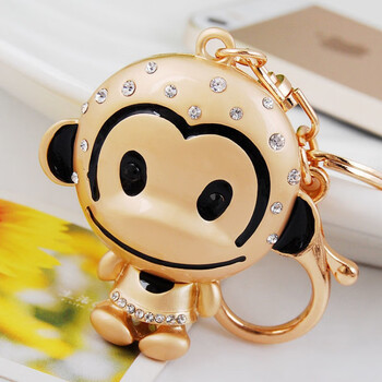 书包猴子挂件网红抖音毛球挂件镶钻猴子土豪金汽车钥匙扣男女包配饰