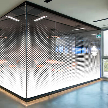 玻璃门腰线贴条办公室玻璃贴纸静电透明磨砂公司隔断门贴膜白色圆点