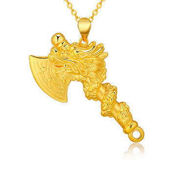 黄金吊坠男 足金999霸气斧头吊坠 3d硬金首饰挂件 龙头斧挂坠 金斧子