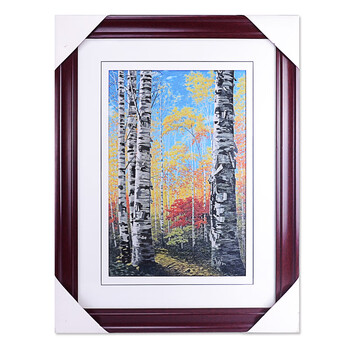 刺绣家居玄关过道端景装饰画 实木框 中欧式风壁画gh 秋色枫林 错针绣