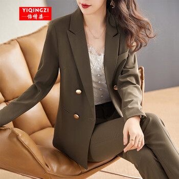 怡情姿高级感英伦风时尚气质设计感别致棕色西装套装女春秋高端休闲
