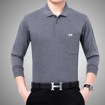 略辰老头衫长袖老人秋天衣服男新款中老年t恤棉男爸爸装衫本命年深灰