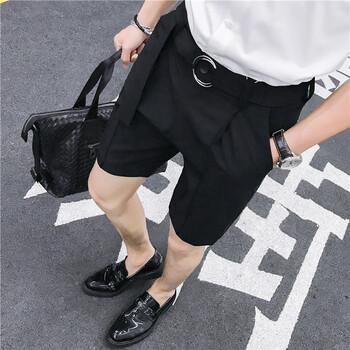 夏季韩版五分裤男士西装休闲裤薄款5分裤子男生修身短裤潮流西裤 黑色