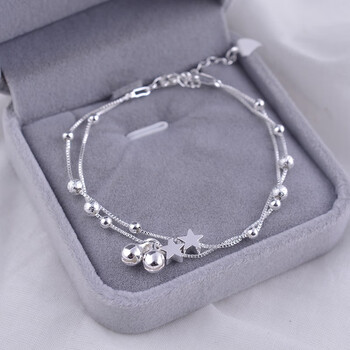 银手链双层星星女韩版学生个性首饰小众铃铛手环闺蜜生日礼物手链绒盒