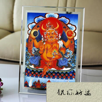 定制南无牛王神珠天画像释迦牟尼佛之化身相纸塑封佛像画相框7寸水晶