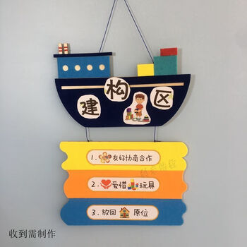 海洋风吊饰区域规则牌班级教室区角挂牌布置植物 轮船款建构区需制作