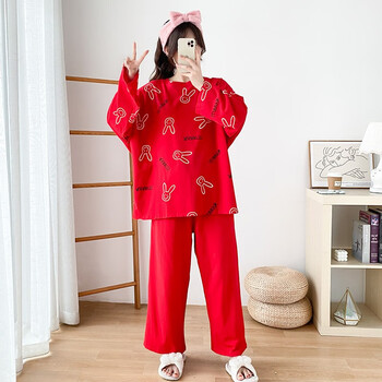 2023年新款大码200斤胖mm本命年兔家居服结婚纯棉套装红色3xl120160斤