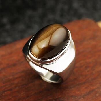 金蘑菇菇高端品牌戒指男经典潮男玛瑙猫眼宝石戒指 时尚可刻字食指环