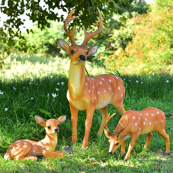 颐铭源 庭院户外花园林动物景观装饰品树脂玻璃钢仿真梅花鹿雕塑摆件