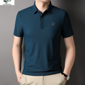 七匹狼桑蚕丝男士短袖t恤夏季时尚男式上衣商务休闲免烫潮流男装墨