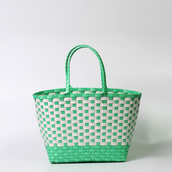 手工编织菜篮子藤编塑料手提篮买菜蓝子洗澡蓝购物篮大号绿底绿篮口无