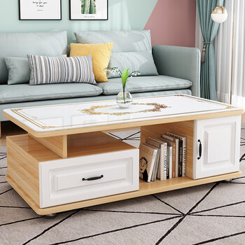 梵耀茶几电视柜组合套装免漆生态板钢化玻璃双层茶台可定制边几小户型