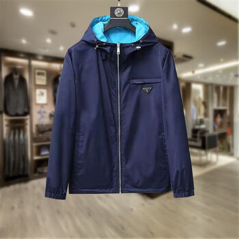 普拉达 prada欧洲站p家外套双面穿春秋新款男装三角标拉链口袋连帽