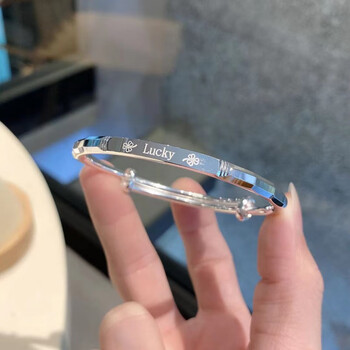 周大福款式 银手镯999足银韩版时尚菱形lucky推拉手镯女生日礼物 约25