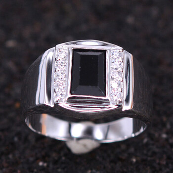 银饰990男士戒指配饰镶嵌方戒指四方银指环老板戒闪亮银戒指时尚大方