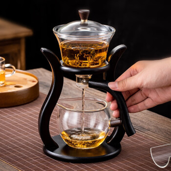 juantu茶具懒人泡茶器半全自动易泡架套装玻璃功夫茶具茶杯透明茶壶