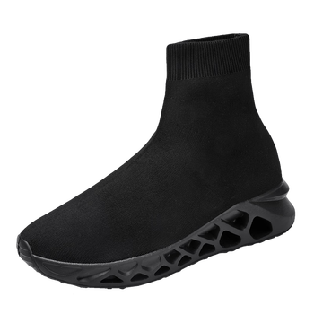 多走路同款官方旗舰新款飞织国潮高帮袜子鞋大码舒适全黑45