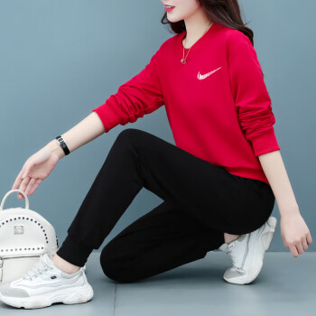 nike耐克运动卫衣套装女2023年新款休闲运动服跑步加绒加厚两红色两件