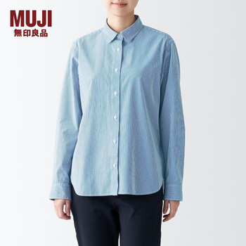 无印良品 muji 女式 水洗 平纹 衬衫 bcb35c3s 绿色条纹 xs