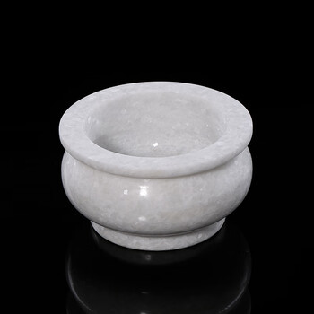 祭祀墓地古典风格玉石香炉家用祭拜上香香炉 中号汉白玉圆香炉【图片
