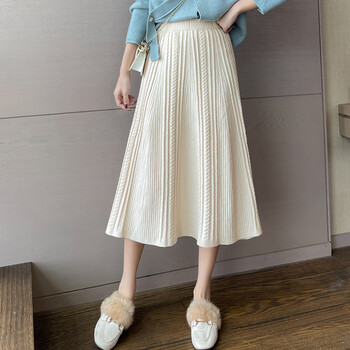 京霆针织半身裙女中长款高腰a字裙毛线裙冬裙半裙秋冬长裙子杏色2xl